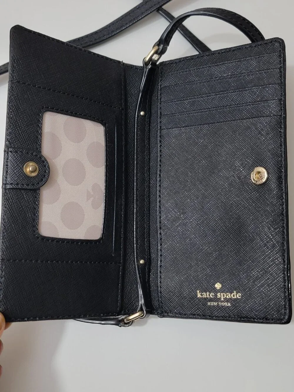 Kate Spade Leather Handbag Saffiano Wallet Crossbody Bag Black Gold Hardware